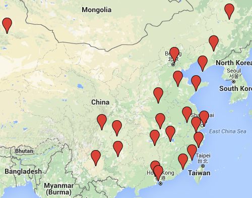 Google map of all airports in China